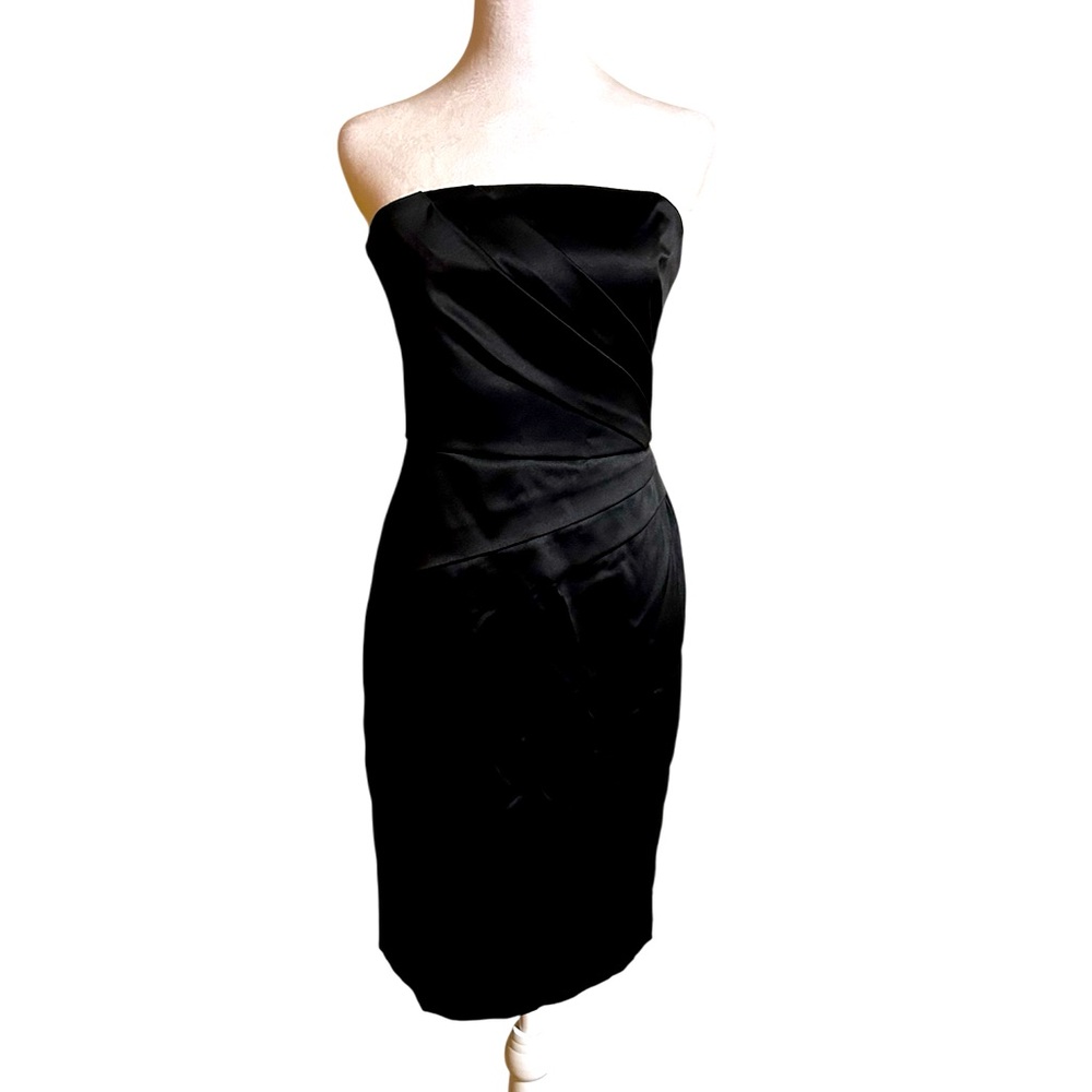 White House Black Market Satin Black Strapless Dress